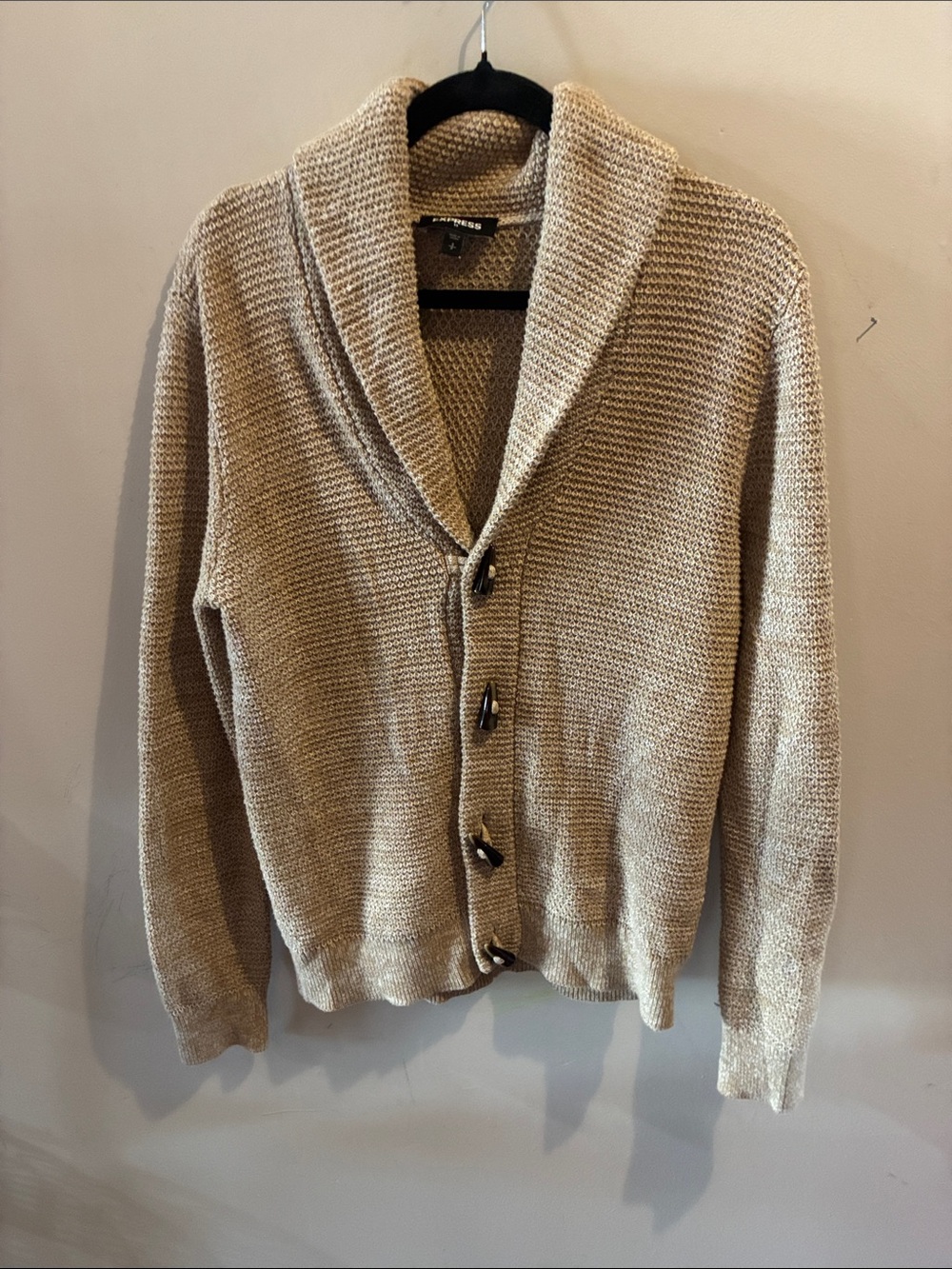 Express Men's Shawl Collar Cardigan in Tan